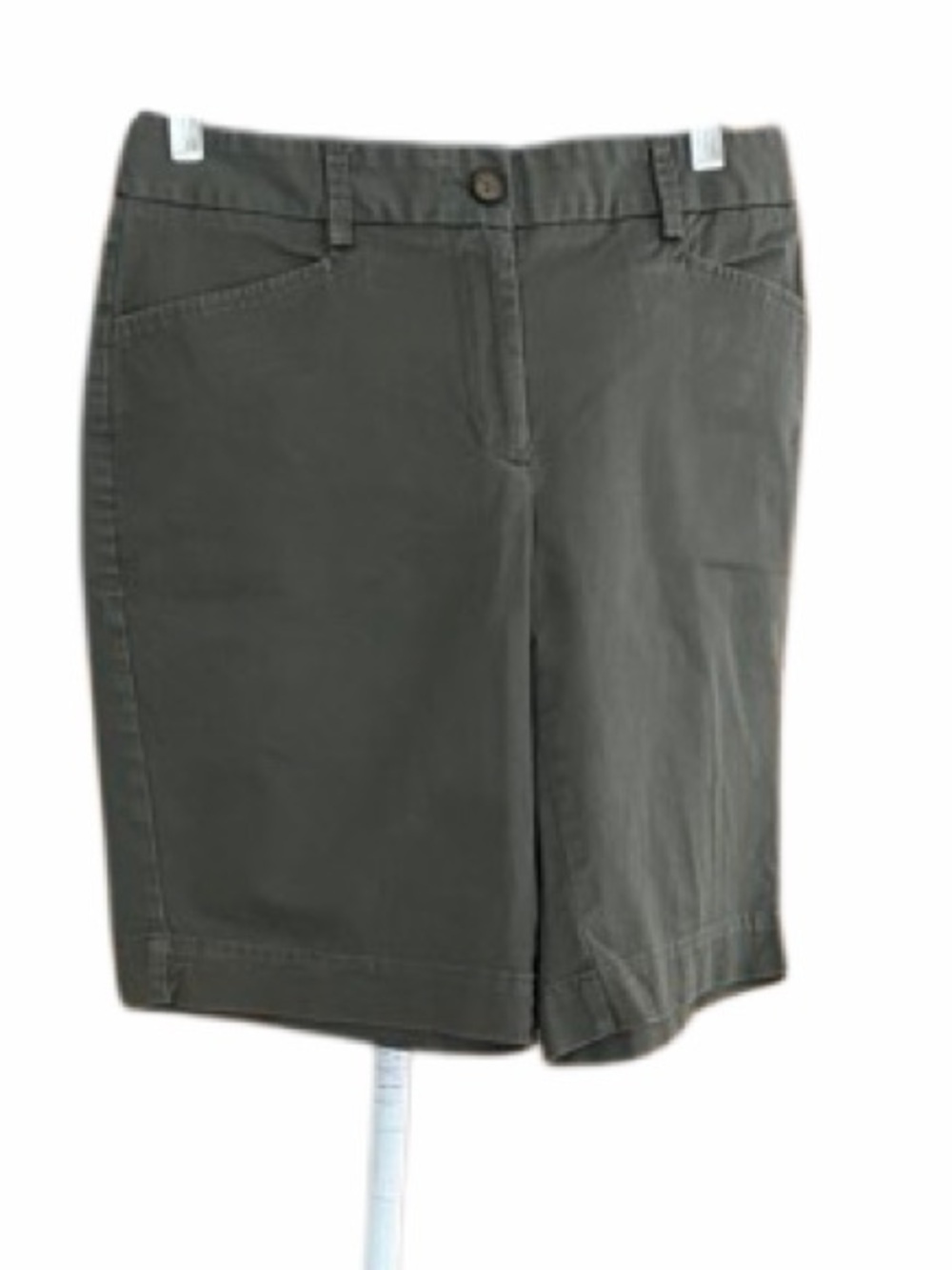 Lands' End Mid-Rise Stretch Chino Bermuda Shorts Olive Green, Fit 2, size 2. - Picture 2 of 4